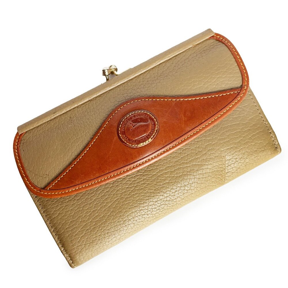 Dooney & Bourke Checkbook Organizer Wallet Taupe AWL British Tan Leather